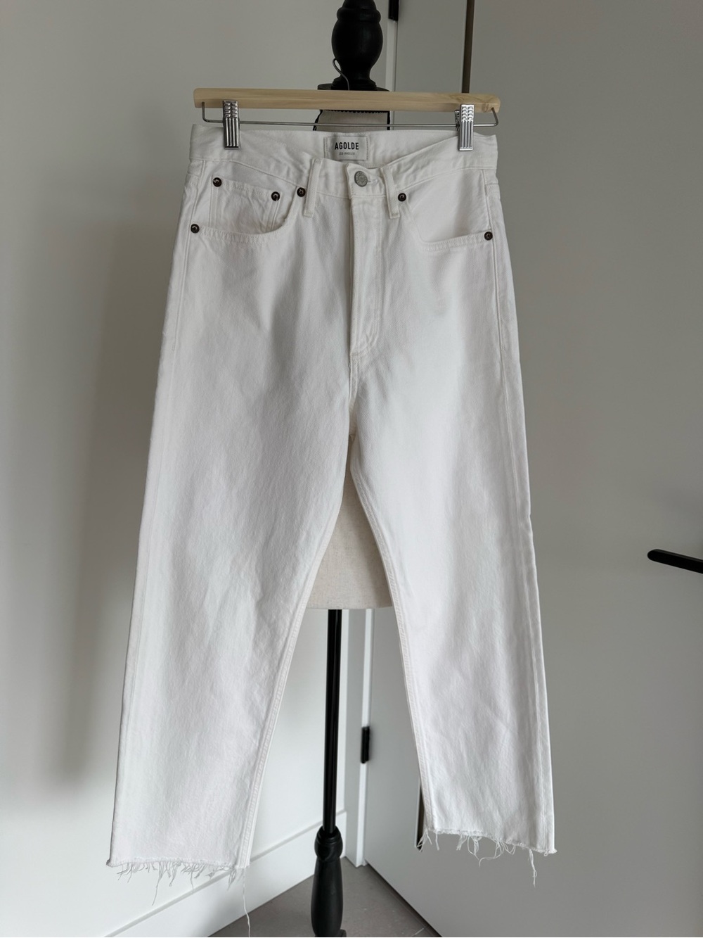 Agolde White Straight-Leg Jeans with Raw Hem